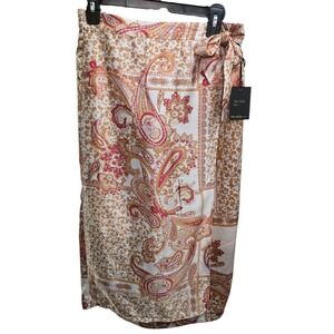 Japna Silky Faux Wrap Pullon Paisley Midi Skirt Whimsical Fairy Bohemian Sz L